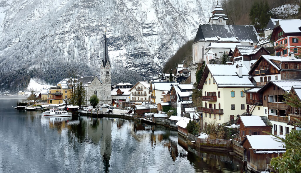 winter scenic view of village of hallstatt in the 2023 11 27 05 16 53 utc