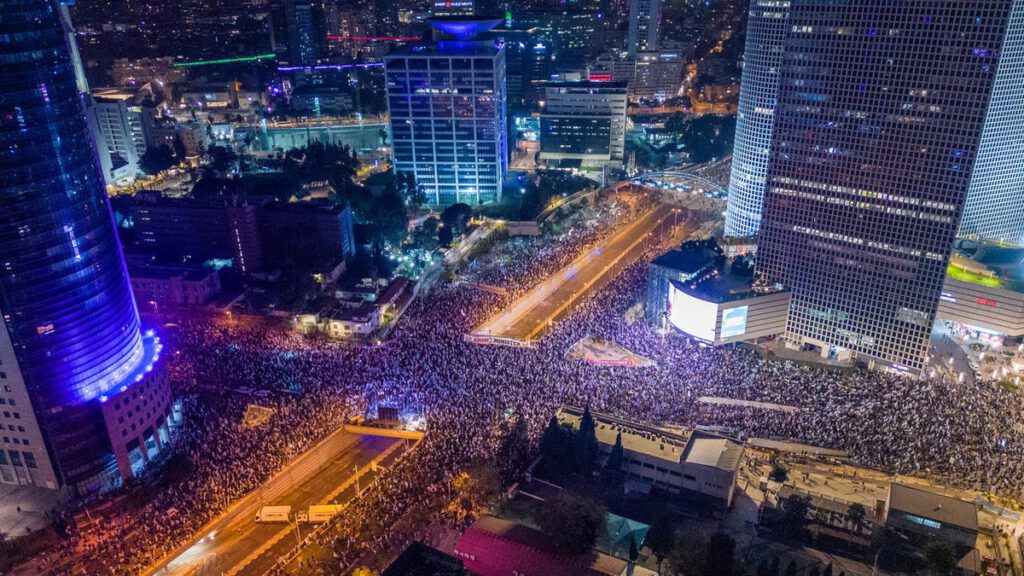 המחאה נגד ההפיכה המשפטית קפלן פינת מנחם בגין 4 במרץ 2023
